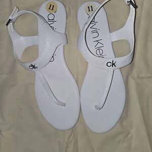 Calvin Klein Women's White T-Strap Sandals